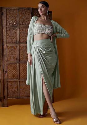 Pastel Blue Embroidered Handwork Fusion Set
