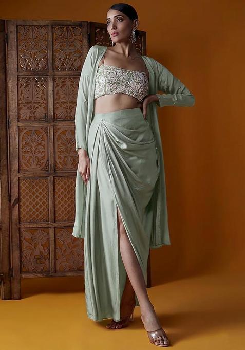 Pastel Blue Embroidered Handwork Fusion Set