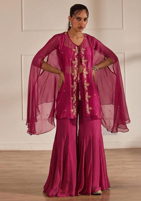 Pink Embroidered Handwork Fusion Set