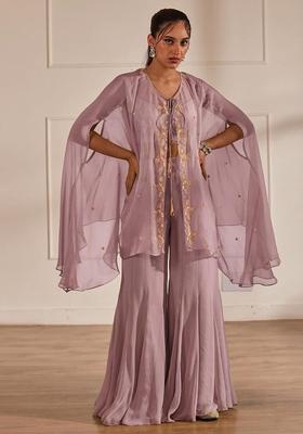 Lavender Embroidered Handwork Fusion Set