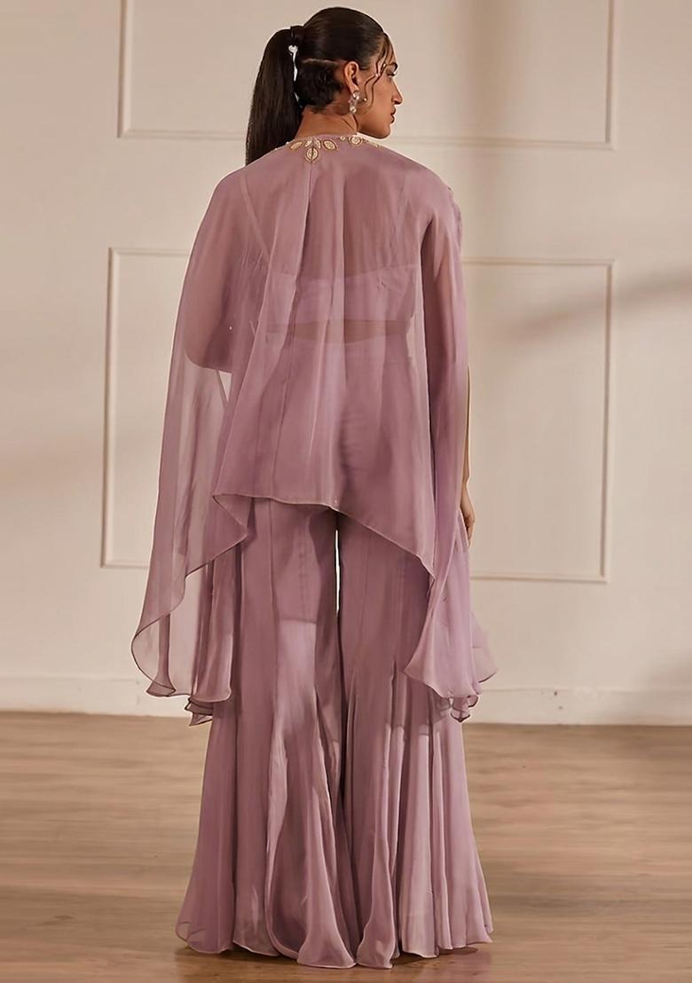 Lavender Embroidered Handwork Fusion Set - Indya