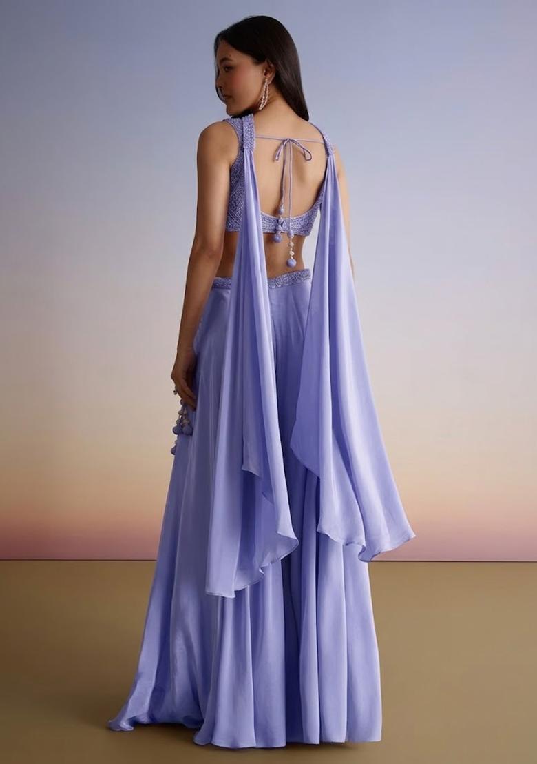Pastel Blue Embroidered Handwork Fusion Set - Indya