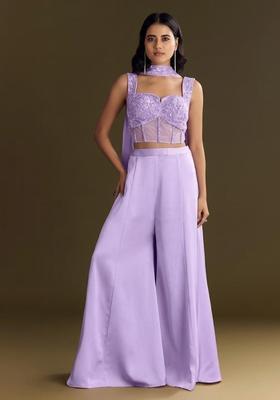 Lavender Embroidered Handwork Fusion Set