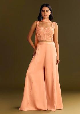 Peach Embroidered Handwork Fusion Set
