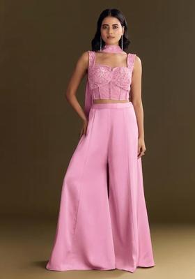 Light Pink Embroidered Handwork Fusion Set