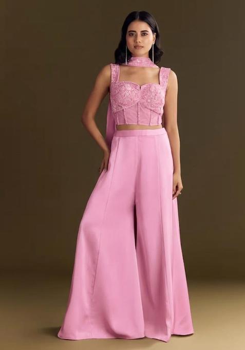 Light Pink Embroidered Handwork Fusion Set