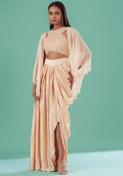 Peach Embellished Handwork Fusion Set