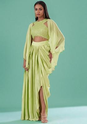 Lime Green Embellished Handwork Fusion Set