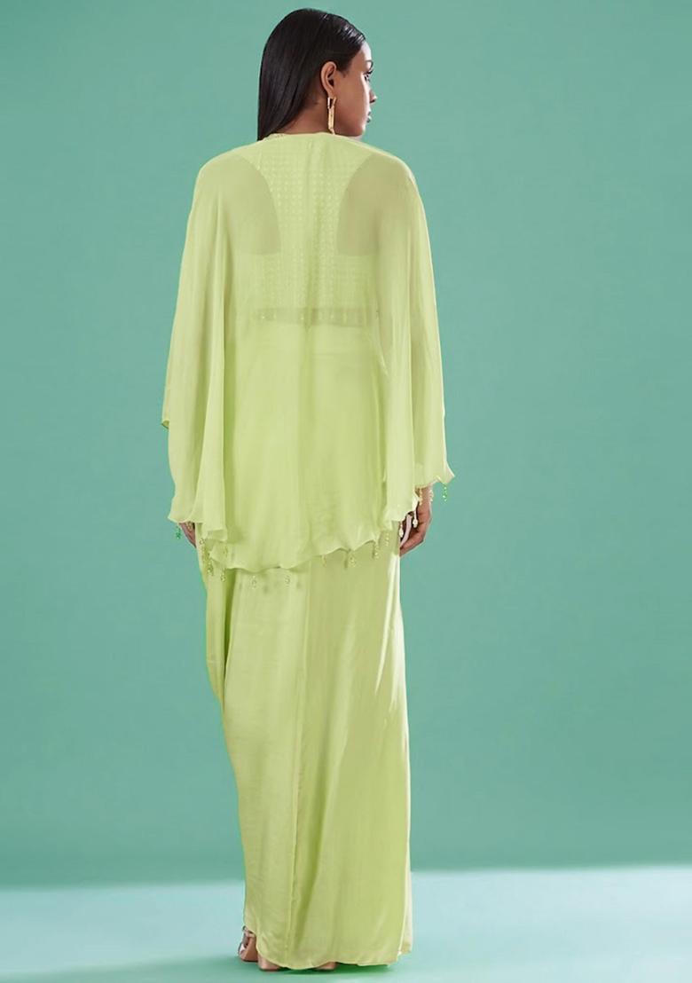 Lime Green Embellished Handwork Fusion Set - Indya