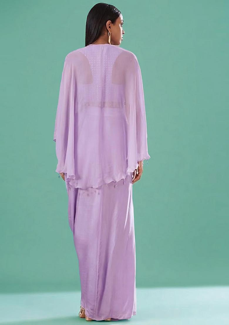 Lavendar Embellished Handwork Fusion Set - Indya