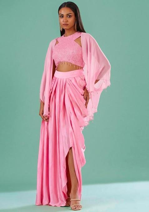 Light Pink Embellished Handwork Fusion Set