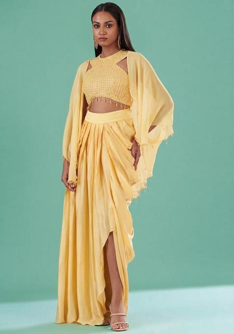 Yellow Embellished Handwork Fusion Set