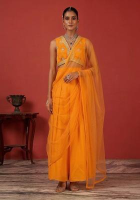 Orange Embroidered Handwork Fusion Set