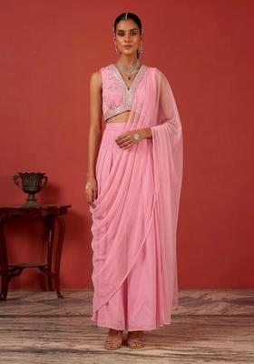 Rose Pink Embroidered Handwork Fusion Set