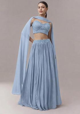 Powder Blue Embroidered Handwork Lehenga Set