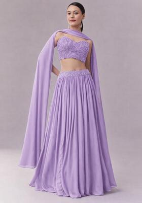 Lavender Embroidered Handwork Lehenga Set