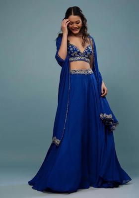 Royal Blue Embroidered Handwork Lehenga Set