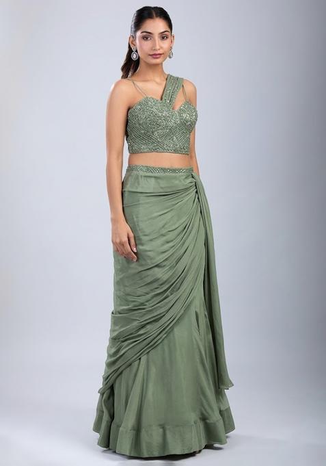 Sage Green Embellished Handwork Fusion Set