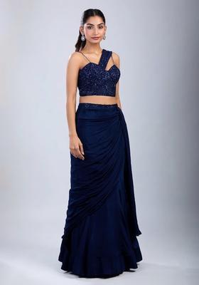 Navy Blue Embellished Handwork Fusion Set