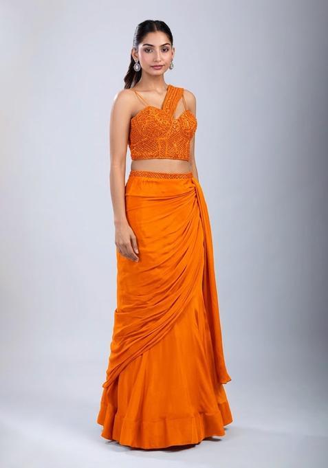 Orange Embellished Handwork Fusion Set
