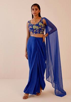 Purple Printed Crepe Fusion Set