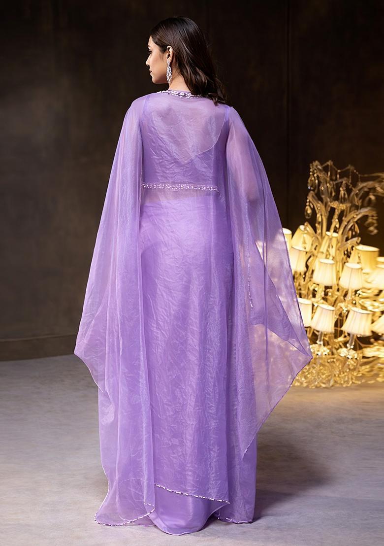 Lavender Embroidered Handwork Fusion Set - Indya