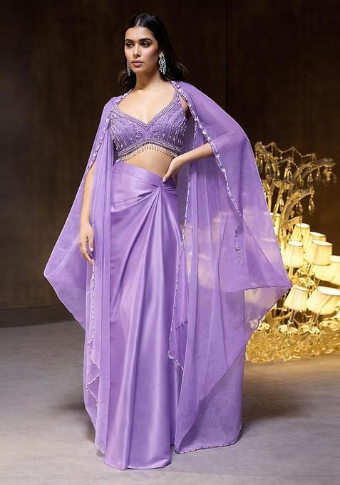 Lavender Embroidered Handwork Fusion Set