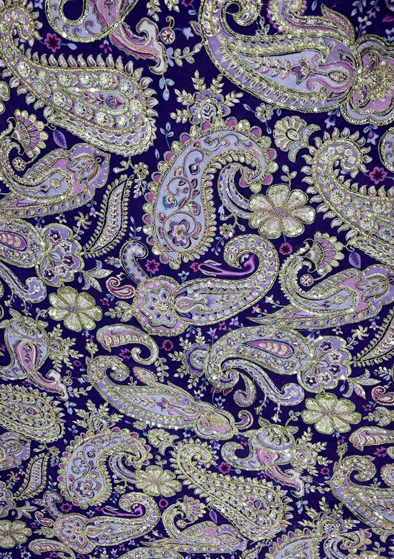 Deep Purple Floral Print Crepe Sharara Set - Indya