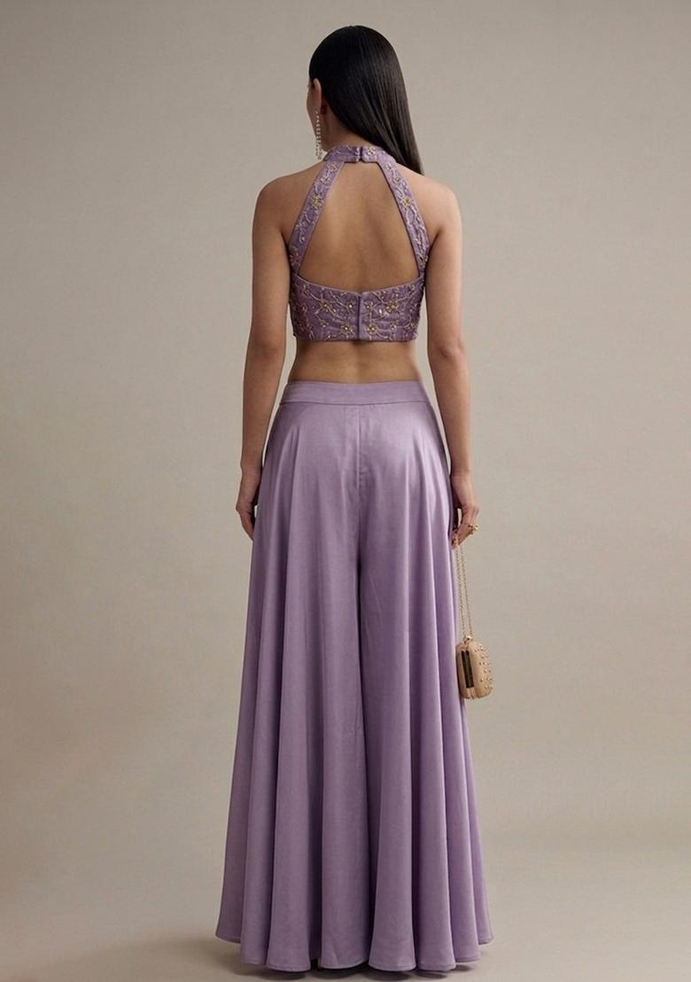 Lavender Embroidered Tissue Fusion Set - Indya