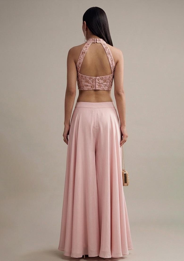 Dusty Rose Embroidered Tissue Fusion Set - Indya
