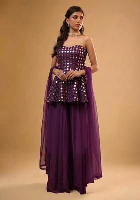 Plum Embellished Georgette Sharara Set