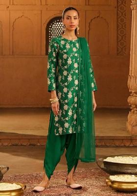 Green Jacquard Silk Blend Kurta Set