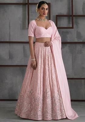 Baby Pink Embroidered Cosmos Lehenga Set