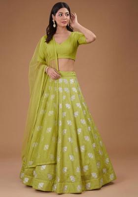 Lime Jacquard Silk Blend Lehenga Set