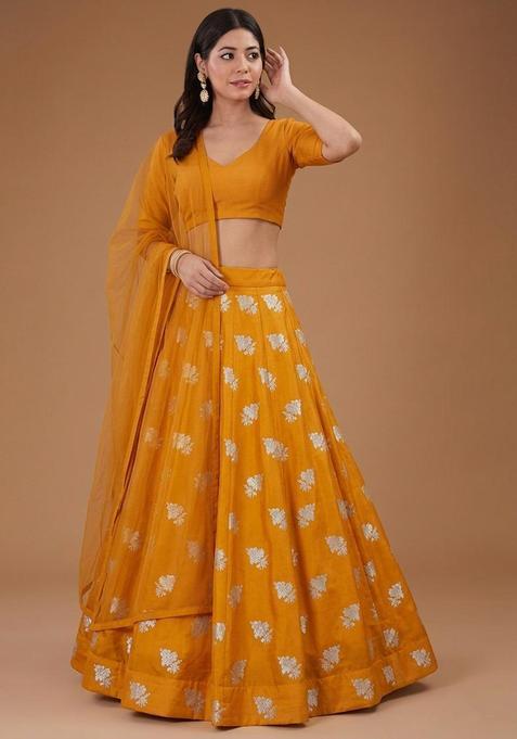 Mustard Jacquard Silk Blend Lehenga Set