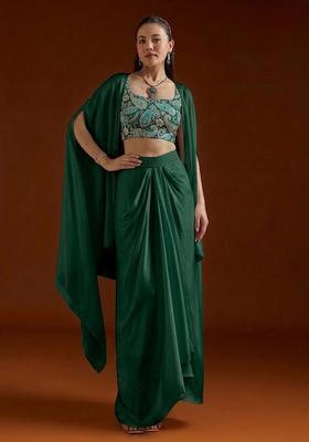 Emerald Paisley Print Crepe Fusion Set