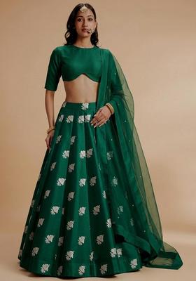 Emerald Jacquard Silk Blend Lehenga Set