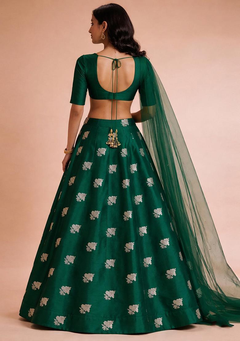 Emerald Jacquard Silk Blend Lehenga Set - Indya