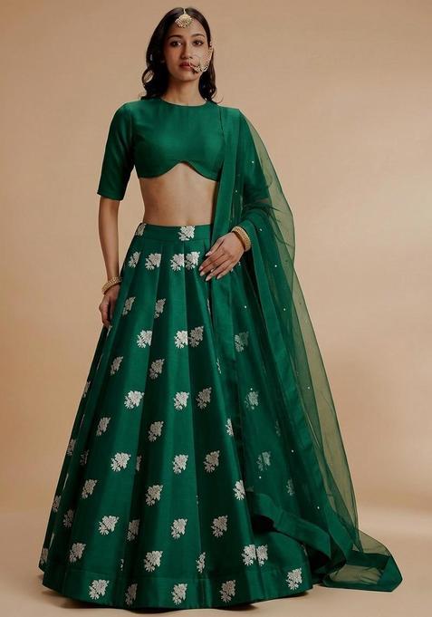 Emerald Jacquard Silk Blend Lehenga Set
