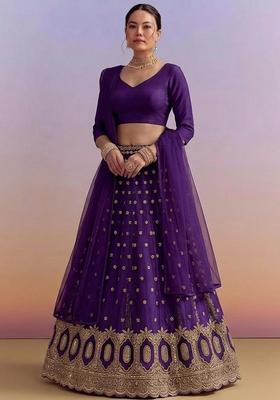 Violet Embroidered Crepe Lehenga Set