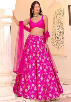 Magenta Jacquard Silk Blend Lehenga Set