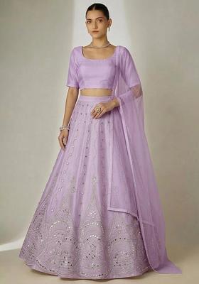Lavender Purple Embellished Tissue Lehenga Set