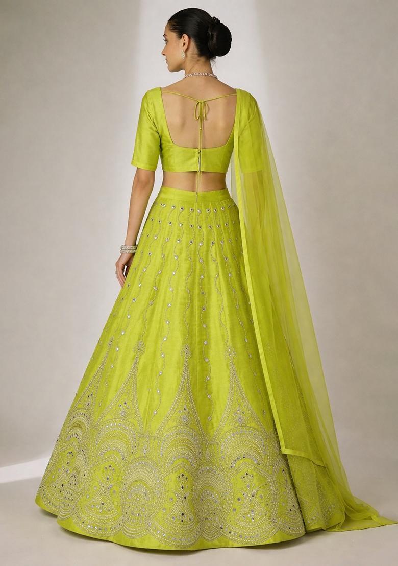 Lime Embellished Tissue Lehenga Set - Indya