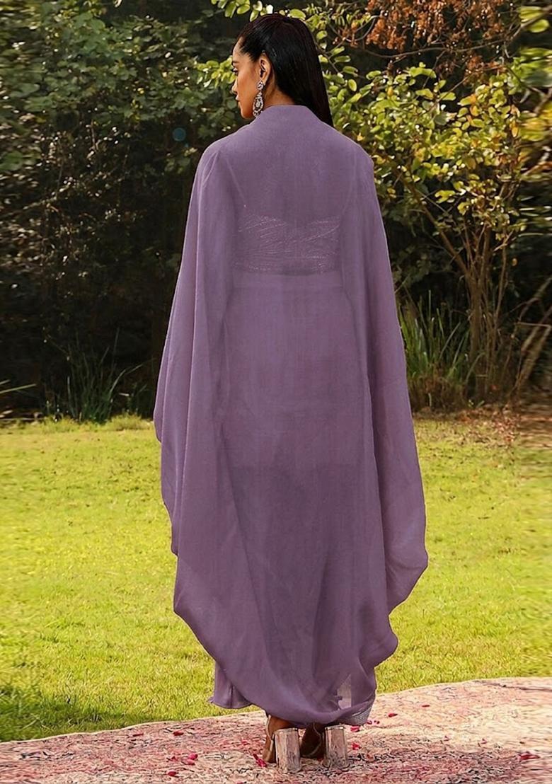 Lavender Embroidered Handwork Fusion Set - Indya