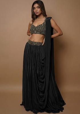 Black Embroidered Handwork Lehenga Set