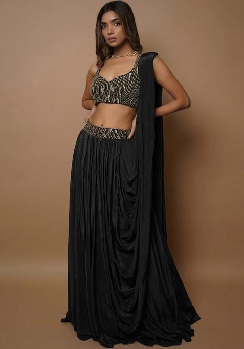 Black Embroidered Handwork Lehenga Set