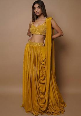 Yellow Embroidered Handwork Lehenga Set