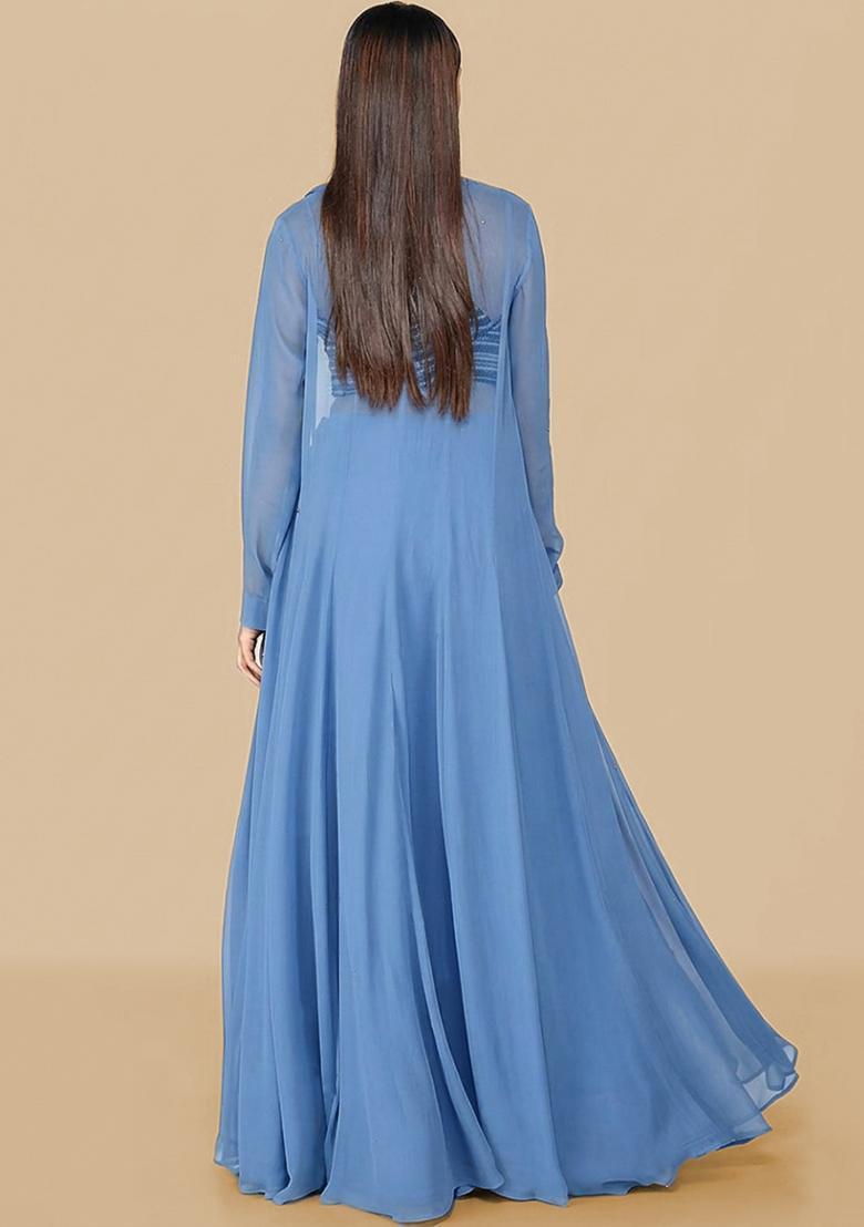 Steel Blue Handwork Fusion Set - Indya