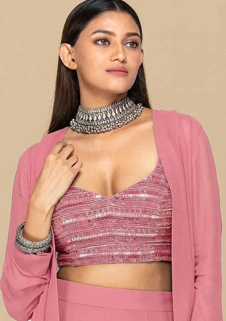 Dusty Rose Handwork Fusion Set - Indya