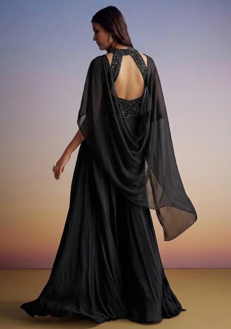 Jet Black Handwork Lehenga Set - Indya